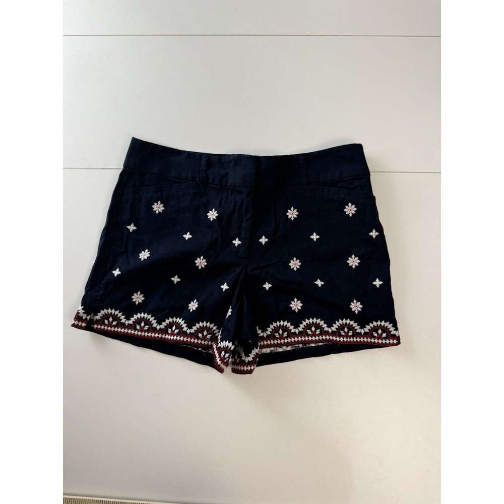 LOFT Women’s Sz 6 Blue Embroidered The Riviera Shorts Stretch Cotton 4" NEW